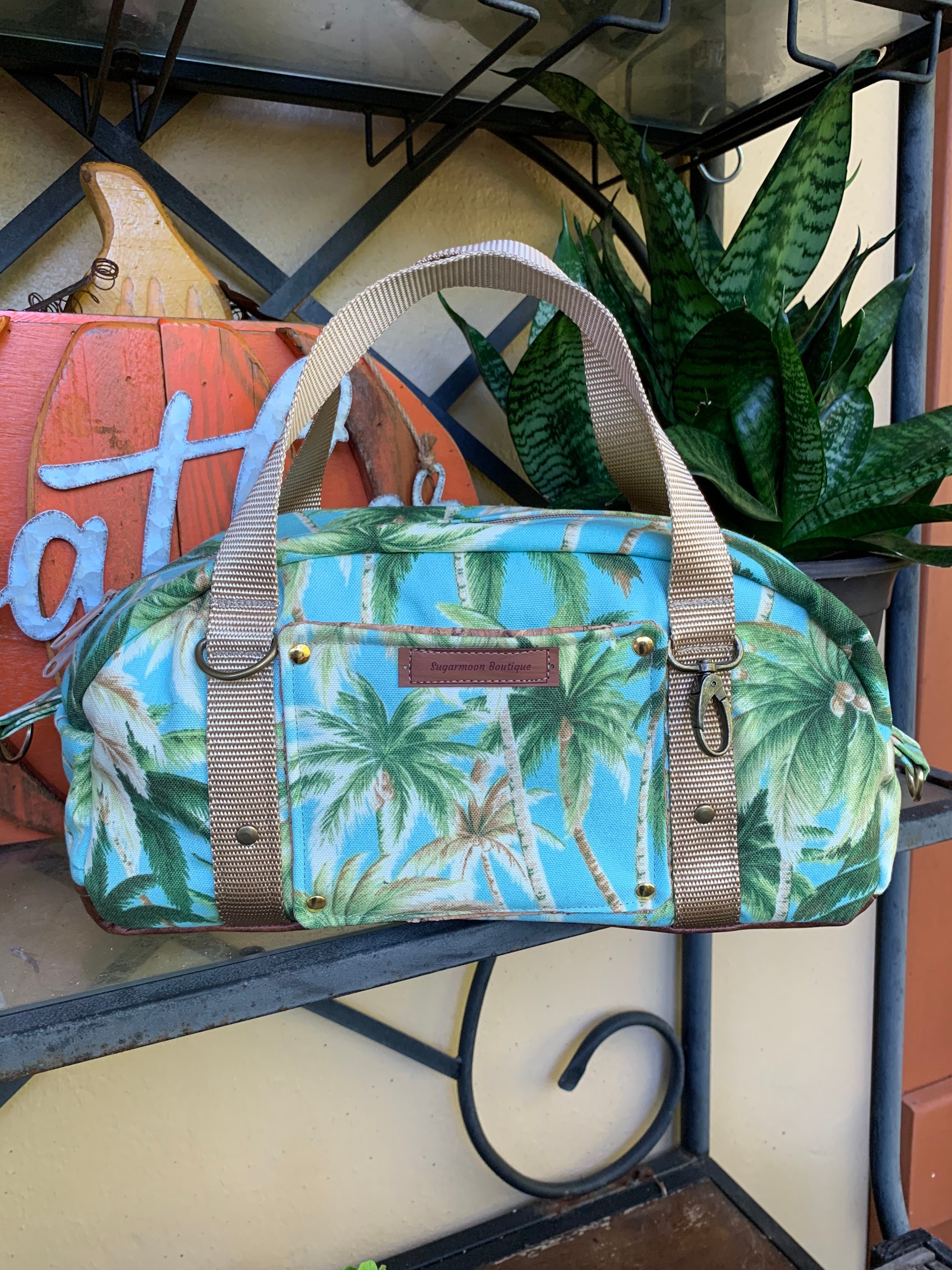 Mini duffle bag toiletry case camera case palm tree print bag