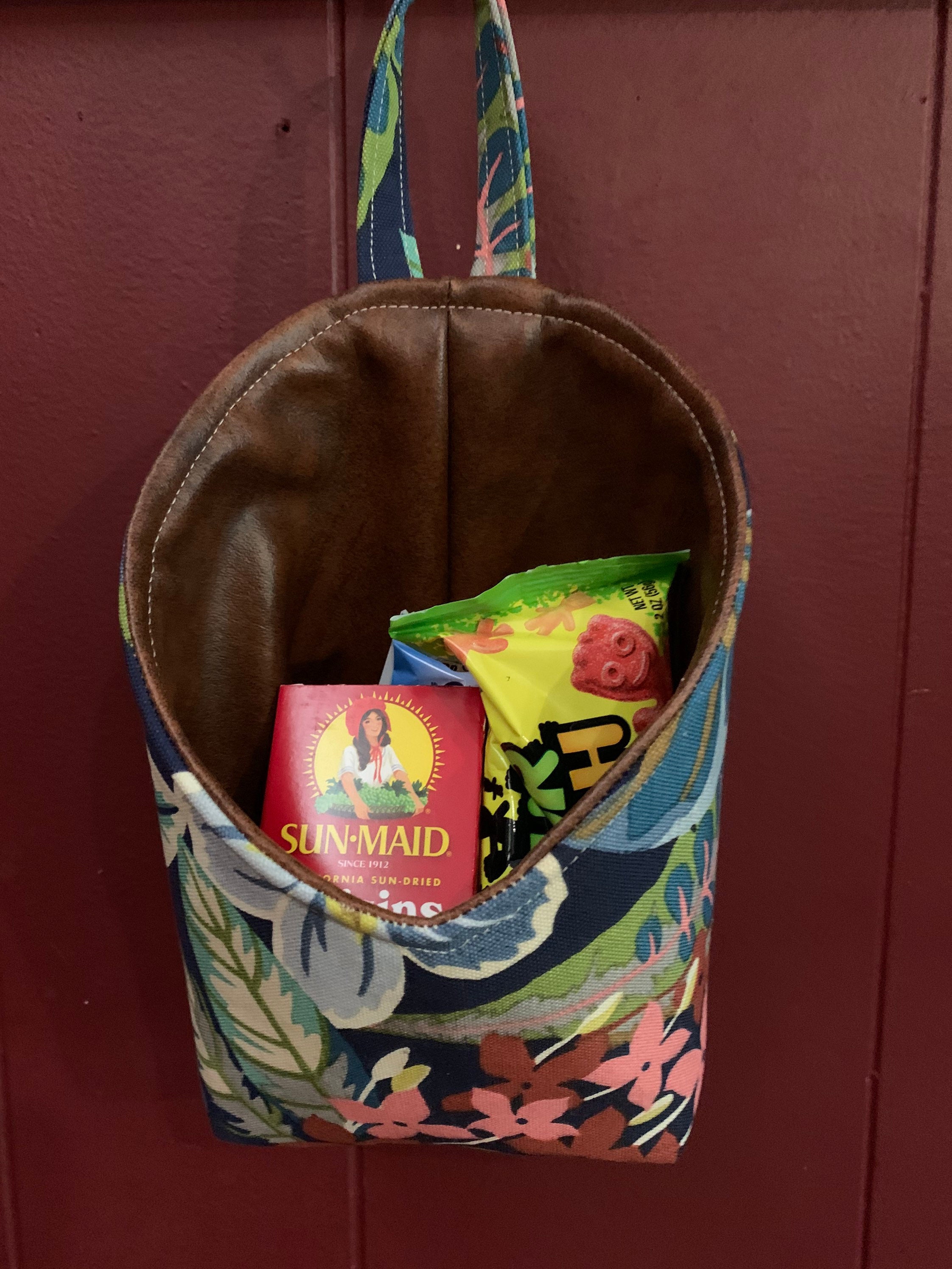 Fabric hanging basket, floral print basket, tropical home decor