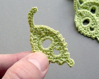 8 Willow Leaf Appliques -- Spring Green Crochet Leaves