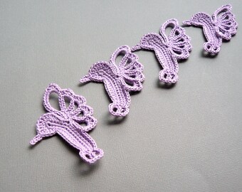 4 Lilac Purple Hummingbird Appliques --  Crochet Appliques