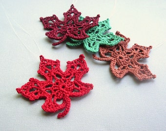 4 Crochet Maple Leaf Ornaments -- Multicolored Autumn Leaves -- Assortment M5