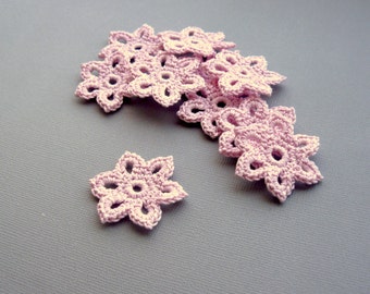 15 Crochet Flower Appliques -- 1-3/8 inch Diameter, in Pale Pink