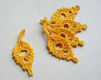 5 Gold Leaf Appliques -- Crochet Willow Leaves