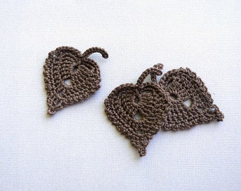3 Crochet Leaf Appliques -- Chocolate Brown Birch Leaves