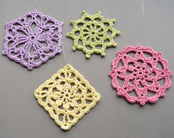 4 Crochet Christmas Ornaments -- Bright Pastel Medallions -- Assortment LM4