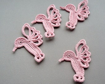 4 Crochet Hummingbirds --  Light Rose Crochet Appliques