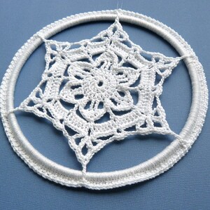 Crochet Christmas Ornament Large Framed Snowflake image 2