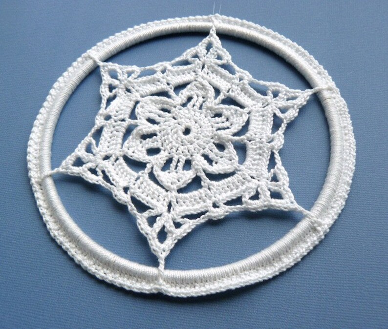 Crochet Christmas Ornament Large Framed Snowflake image 2