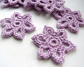 10 Crochet Applique Flowers -- 1-3/8 inch Diameter, in Lilac Purple