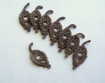 8 Crochet Leaf Appliques -- Chocolate Brown Willow Leaves