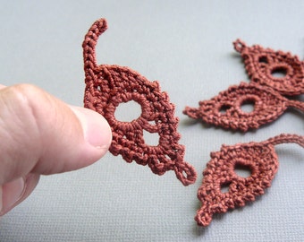 5 Crochet Leaf Appliques -- Russet Brown Willow Leaves