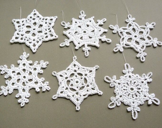6 Crochet Christmas Decorations Large Snowflake Assortment Etsy