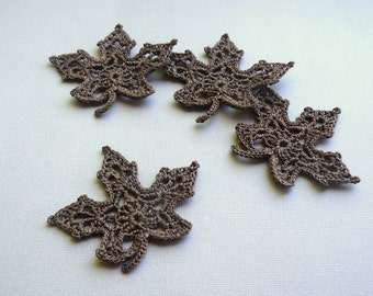 4 Crochet Leaf Appliques -- Chocolate Brown Maple Leaves