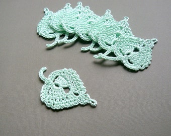 8 Crochet Leaf Appliques -- Mint Green Birch Leaves