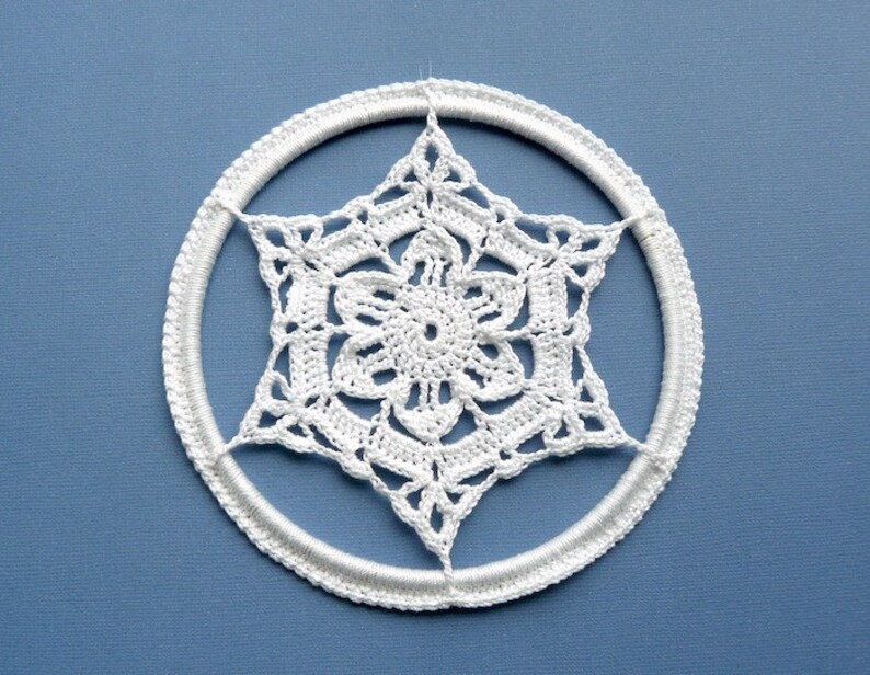 Crochet Christmas Ornament Large Framed Snowflake image 1