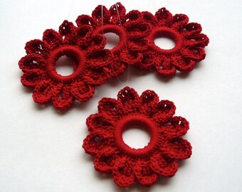 4 Christmas Ornaments -- Bright Red Blossoms