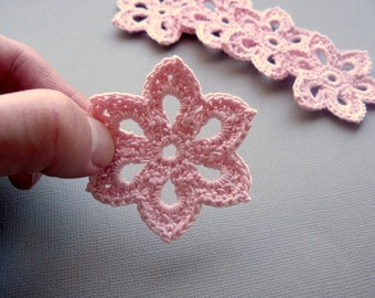 8 Pale Pink Flower Appliques -- 2 inch Diameter, Crochet Flowers