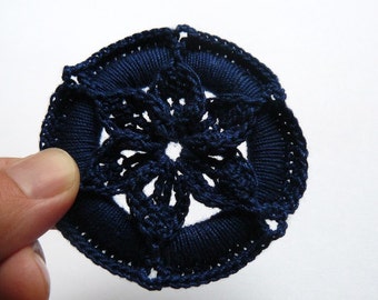 Crochet Christmas Ornament -- Navy Blue Medallion