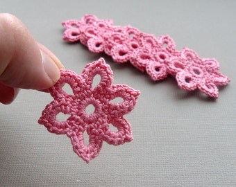 10 gehaakte bloem Appliques--1-3/8 inch Diameter, in Medium Pink