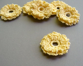 8 Crochet Flower Appliques -- Maize Yellow Marigold Flowers