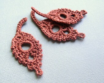 3 Crochet Leaf Appliques -- Russet Brown Willow Leaves