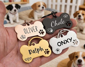 Engraved Dog Tag, Rose Gold Dog Tag Personalized, Dog Name Tag, Custom Dog Tag, Dog ID Tag, Sand Dog Tag Personalized for Dogs, Bone Dog Tag