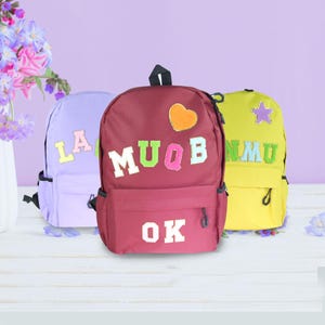 Mochila de nailon personalizada con letras de chenilla Mochila personalizada para niños pequeños Mochilas para niños Mochilas escolares Mochila de nailon Mochila para niños