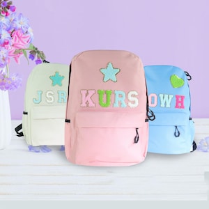 Mochila personalizada con parche de chenilla con mochila universitaria Mochila personalizada con parche de chenilla con mochila universitaria