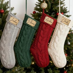 Christmas Stockings With Name,Leather Patch Knitted Christmas Stockings,2025 Family Christmas Stockings,Holiday Stockings,Christmas Gift