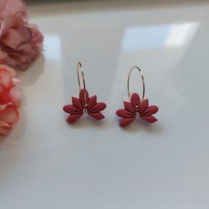 Pink Flower Hoop Earrings | Hoop earrings | Pink earrings | Polymer clay earrings | Handmade earrings | Flower earrings