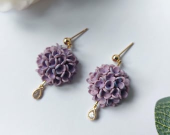 Lila Hortensie Blumen Ohrringe | Hortensienblüten | Frühling Ohrringe | Fimo Ohrringe | Handgefertigte Ohrringe | Baumeln Ohrringe