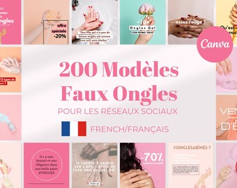 200 Artificial Nail Templates in French | Canva Manicure and Press-On Nail Templates for Instagram and Facebook