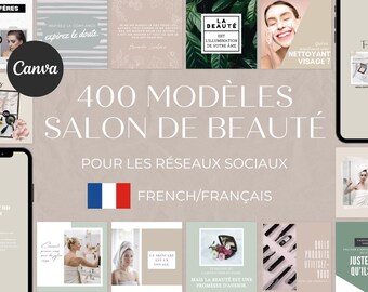 400 Beauty Salon Templates in French | Canva Templates for Social Media (Facebook and Instagram)