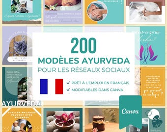 200 Ayurveda Canva Templates in French | Ayurvedic Medicine and Herbs | Social Media Posts for Facebook and Instagram | Holistic Coaching