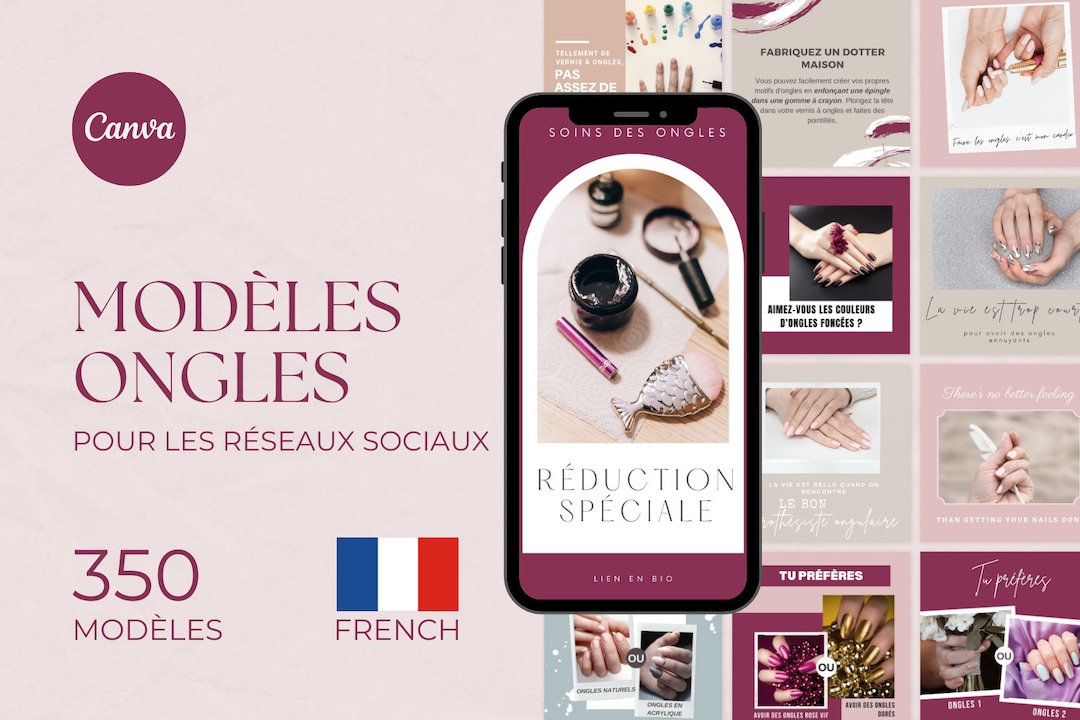300 Nail Templates in French for Social Media | Canva Manicure and ...