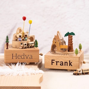 Customized Wooden Music Box, Engraved Name Music Box, Baby Musical Carousel, Custom Christmas Gift, Baby Boy Girl Shower Gift, Gift for Kids