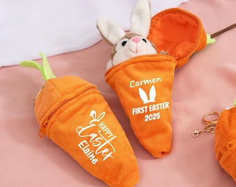 Custom Easter Plush Rabbit Keychain,Personalized Bunny Rabbit Toy with name,Reversible Carrot Bunny,Easter Gifts for Kids,Easter Decorations