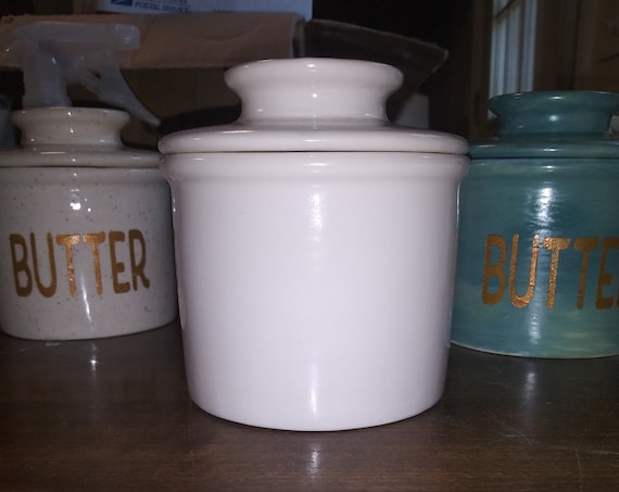 Butter Dish, French Butter Keep design, Ceramic Pottery, White
