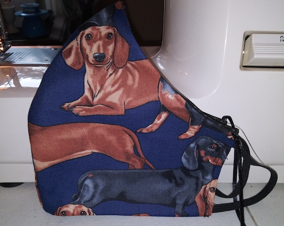 Face Mask, Double sided, Dust Face Mask,Cotton Fashion, Washable, reversible. Dachshund dogs/ BROWN or black, 3 sizes