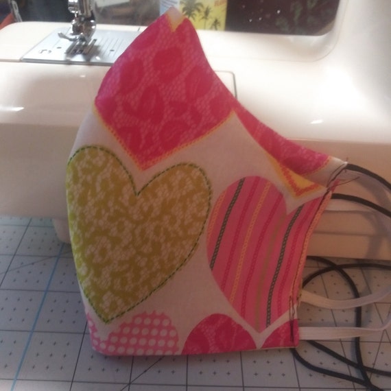 Face Mask, 3 sizes available, Double sided, Dust Face Mask, Cotton Fashion, Washable, Reversible, hearts