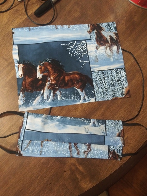 Face Mask, Double sided, Dust Face Mask, Cotton Fashion Wild Horses, Reversible, Washable, 3 sizes PLEATED