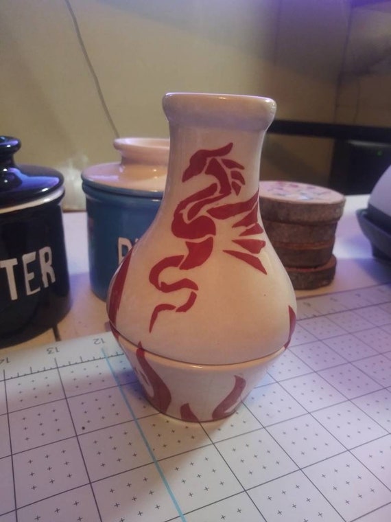 Chiminea Tea Light Candle Holder, Ceramic Pottery, Red Dragon flames