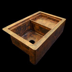 33&quot; Copper Farmhouse Sink, Hand Hammered, Custom Made 16 Gauge, Workstation