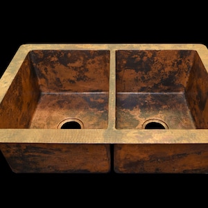 86 cm handhamrad 16 gauge undermonterad delad diskbänk | Klassisk design, mexikansk koppar