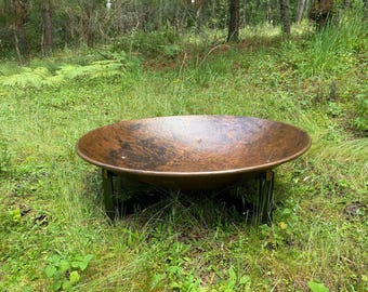 Lareira de cobre com grelha | Tigela de fogo artesanal de 96,5 cm | Lareira rústica para exterior