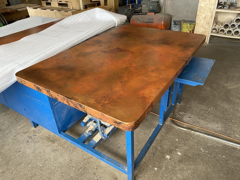 Copper Tabletop 20 Gauge Hand Hammered Copper Tabletop: Rustic Patina, 2
