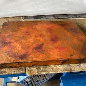 20 Gauge Hand Hammered Copper Tabletop: Rustic Patina, 2" Radius Corners | Restaurant Table