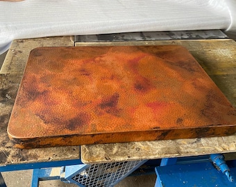 20 Gauge Hand Hammered Copper Tabletop: Rustic Patina, 2" Radius Corners | Restaurant Table