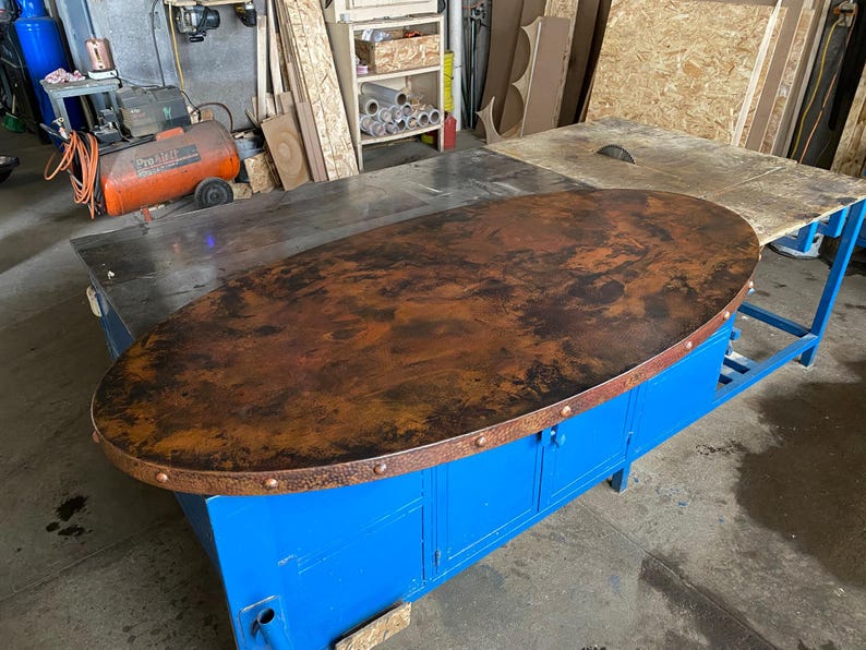 20 Gauge Hand-hammered Oval Copper Tabletop: Rustic Riveted Edge ...