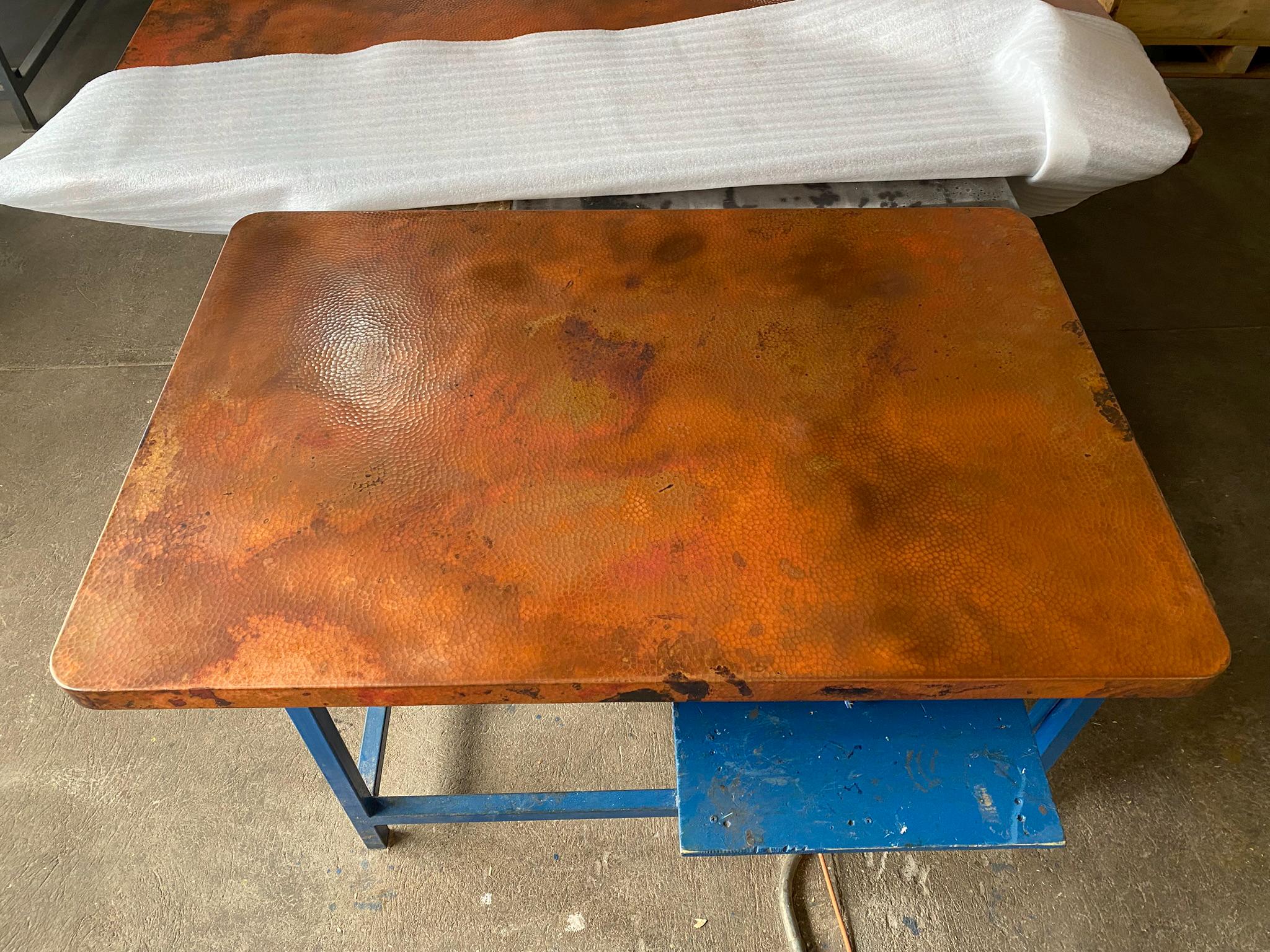 Copper Tabletop 20 Gauge Hand Hammered Copper Tabletop: Rustic Patina, 2